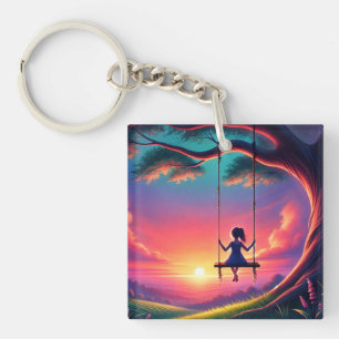 Girl Swinging Keychain