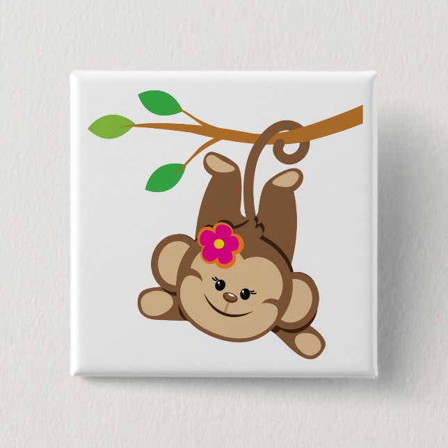 Girl Swinging Monkey 2 Inch Square Button (Front)