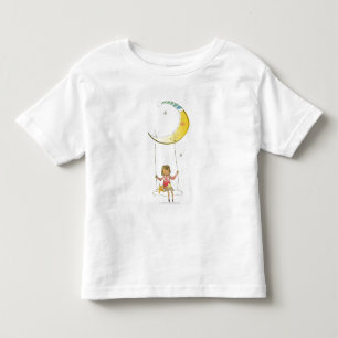 Girl swinging on a rope hanging from crescent moon toddler t-shirt