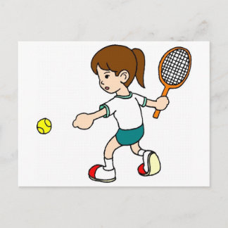 Girl Swings Tennis Racquet Postcard