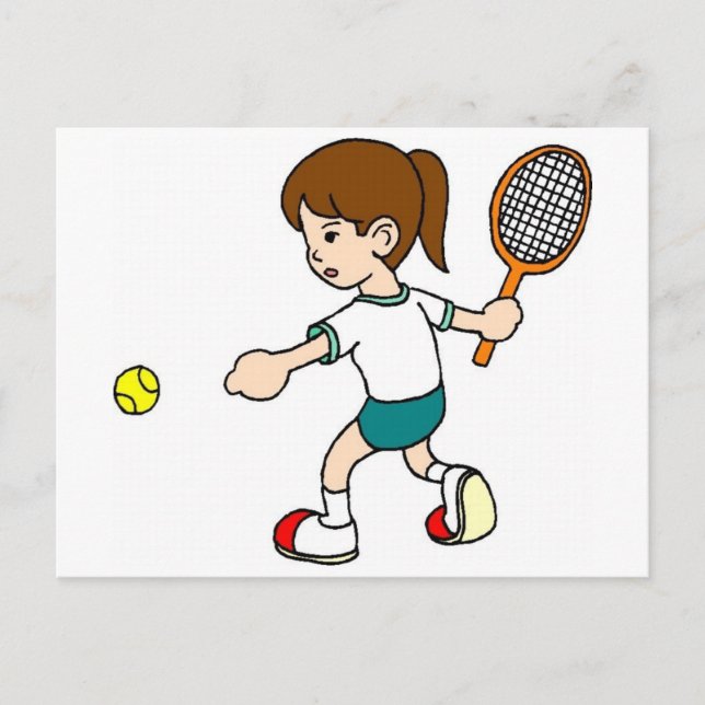 Girl Swings Tennis Racquet Postcard (Front)