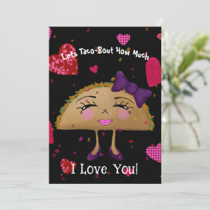 Girl taco purple ribbon hearts confetti invitation