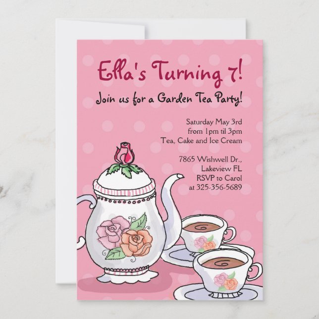 Girl Tea Party Themed Birthday Invitations (Front)