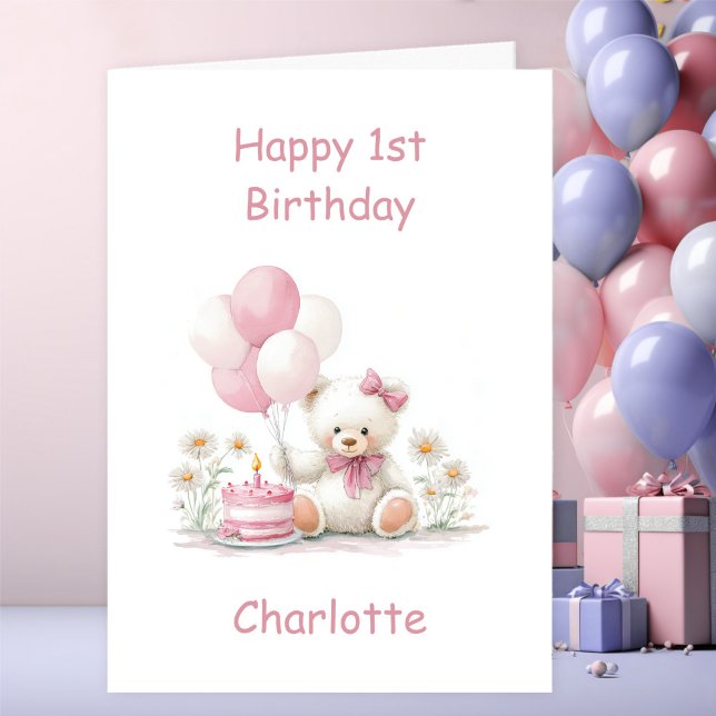Girl Teddy Bear 1st Birthday Card (Creator Uploaded)