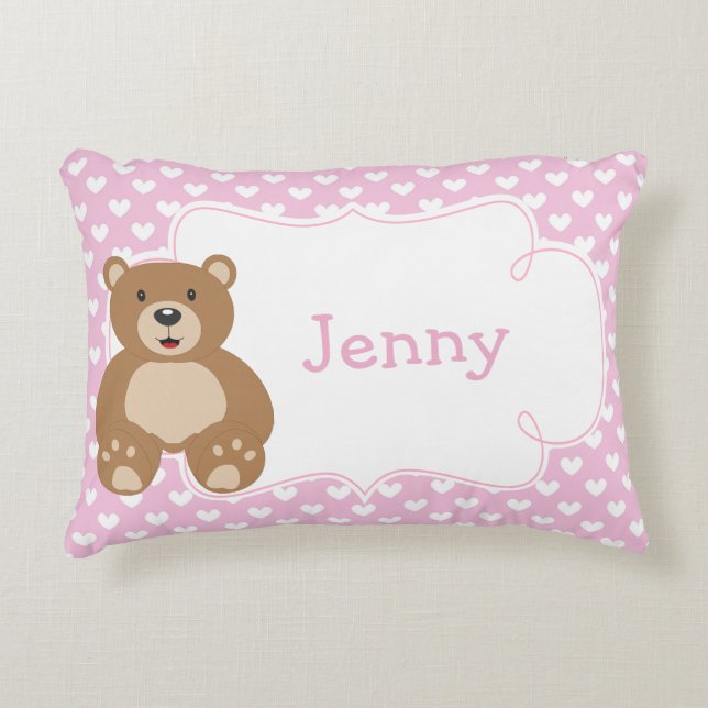 Girl Teddy Bear and Hearts Accent Pillow (Front)