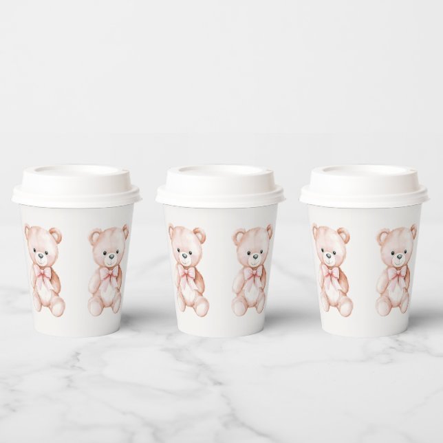 Girl Teddy Bear Baby Shower Paper Cups (Multi)