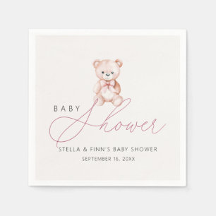 Girl Teddy Bear Baby Shower Paper Napkin