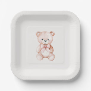 Girl Teddy Bear Baby Shower Paper Plate