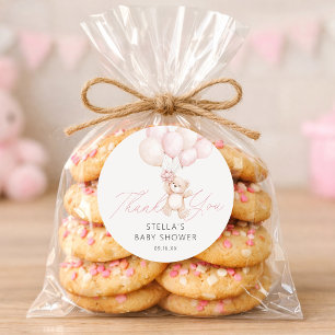 Girl Teddy Bear Balloons Baby Shower Classic Round Sticker