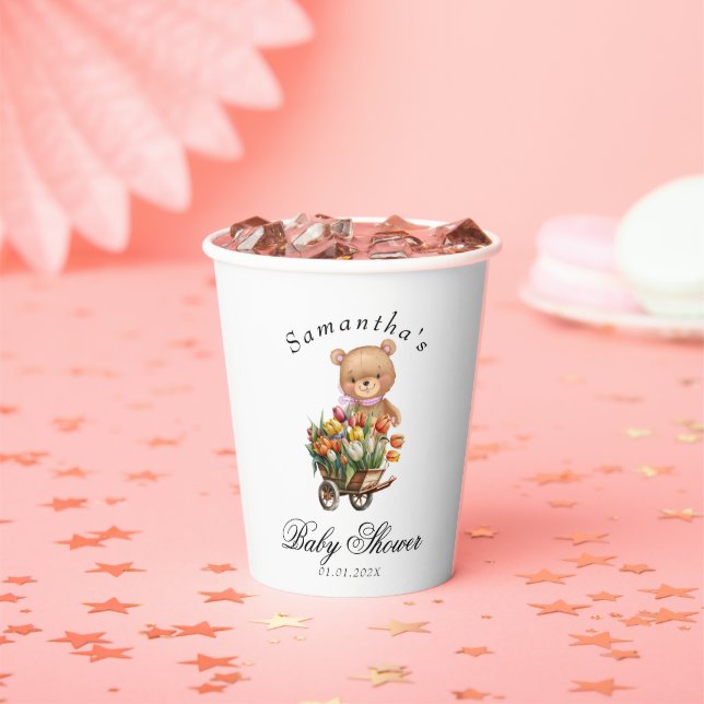 Girl Teddy  Floral Baby Shower   Paper Cups (Insitu)
