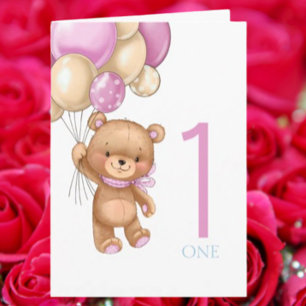 girl teddy Happy 1st Birthday! Card