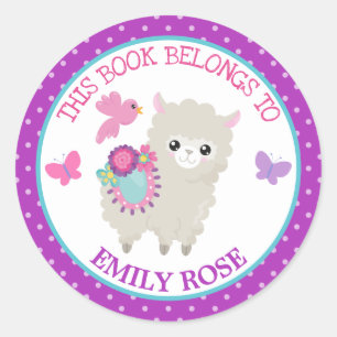 Girl This Book Belongs to Spring Llama Classic Round Sticker