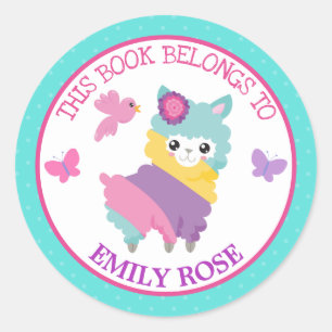 Girl This Book Belongs to Spring Rainbow Llama Classic Round Sticker