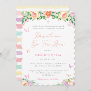 Girl Three Year Presentation, Presentación 3 Años Invitation