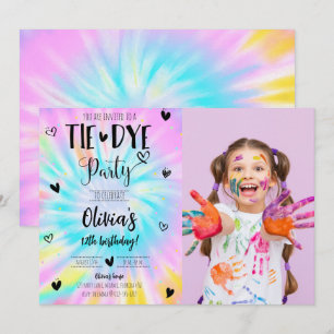Girl Tie Dye Anniversaire Fête Photo Invitation