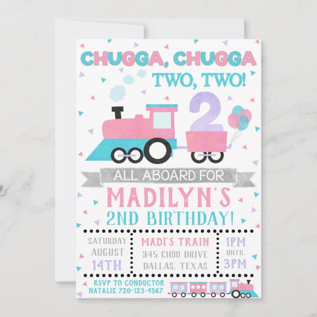Girl Train Invitation, Chugga Cugga TWO TWO Invitation (Front)