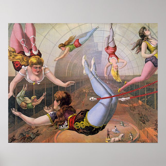 Girl Trapeze Artists Vintage Illustration Poster (Front)