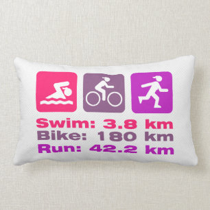 Girl Triathlete Pink Purple Magenta Swim Bike Run Lumbar Pillow