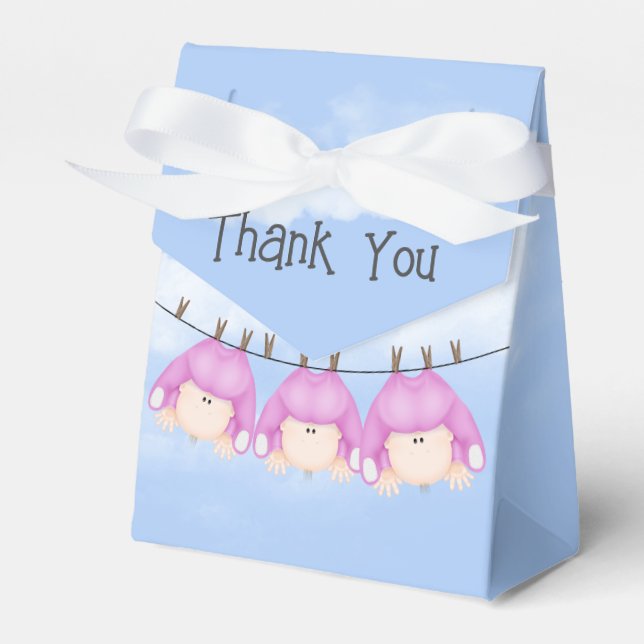 Girl Triplets Hanging On Clothesline Favor Box (Front Side)