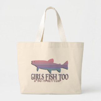 GIRL TROUT FISHING LARGE TOTE BAG