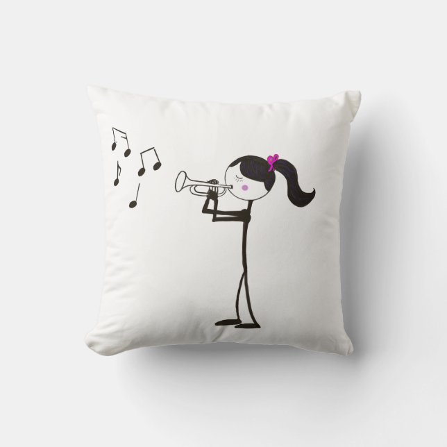 Girl Trumpet Player Throw Pillow (Front)