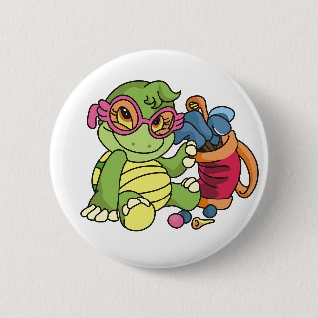 Girl Turtle Golfer Tshirts and Gifts 2 Inch Round Button (Front)
