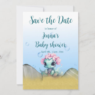 Girl Turtle QR Code Baby Shower Save The Date