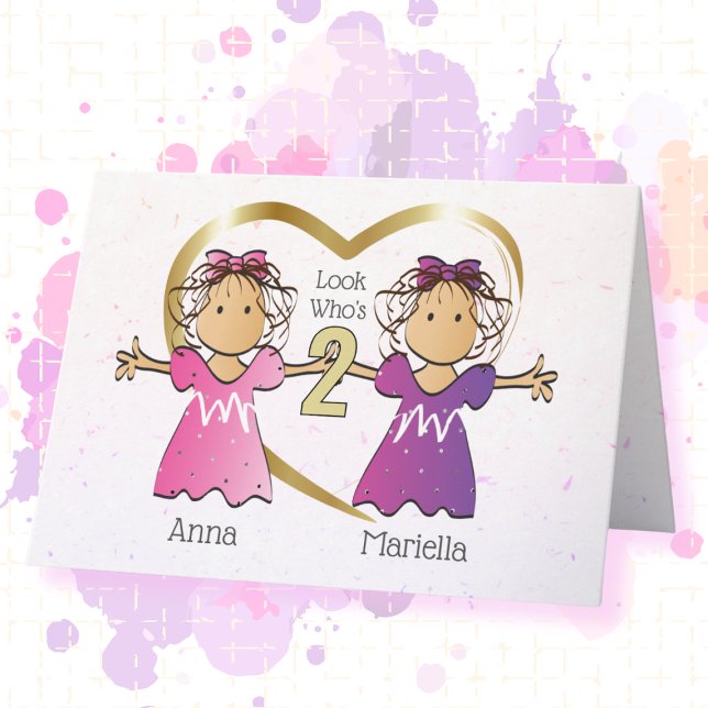 Girl Twins 2nd Personalized Birthday Card (Creator Uploaded)
