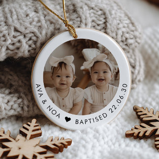 Girl Twins Baptism Photo Keepsake Ceramic Ornament