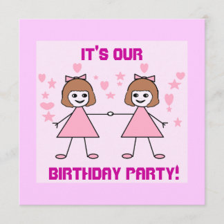 Girl twins, It's our, Birthday Party! Invitation