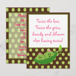 Girl Twins Peas in a Pod Baby Shower Invitation