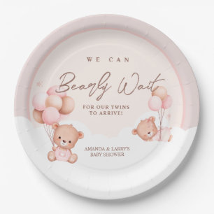 Girl Twins Teddy Bear Baby Shower Paper Plate