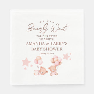 Girl Twins Teddy Bear Baby Shower Welcome Napkin