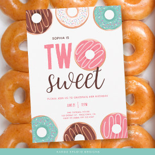 Girl Two Sweet Doughnut 2nd Birthday Party Invitation