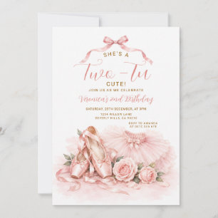 Girl Two Tu Cute Pink Ballerina Tutu 2nd Birthday Invitation