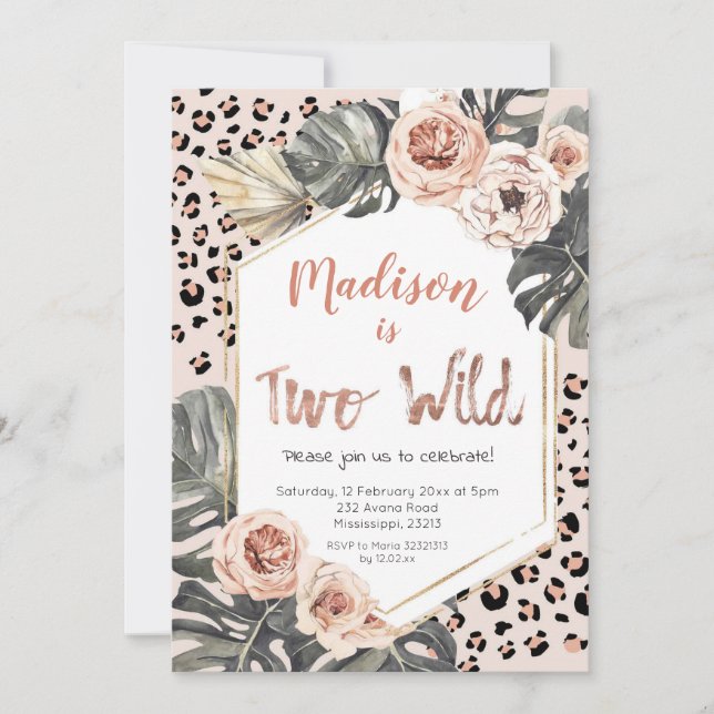 Girl Two Wild Leopard Print Birthday Invitation (Front)