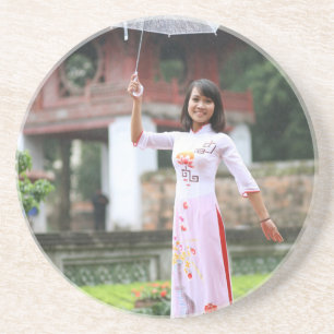 Girl Umbrella Asian Rain Woman Coaster