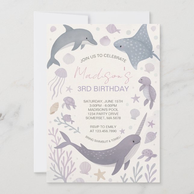 Girl Under the Sea Birthday Party  Invitation (Front)