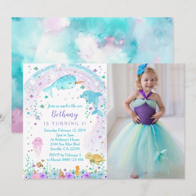 Girl Under the Sea Photo Invitation, Carte photo (Devant / Derrière)