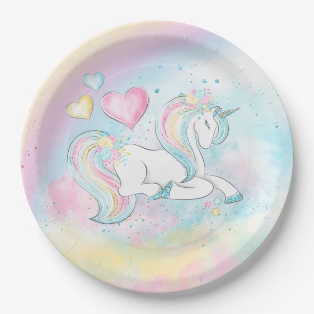 Girl Unicorn Baby Shower Paper Plates (Front)