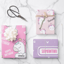 Girl Unicorn Personalized Wrapping Paper Sheets