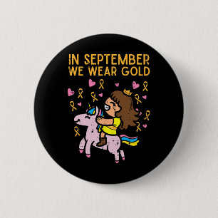 Girl Unicorn September Wear Gold Childhood Cancer  2 Inch Round Button
