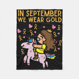 Girl Unicorn September Wear Gold Childhood Cancer Fleece Blanket