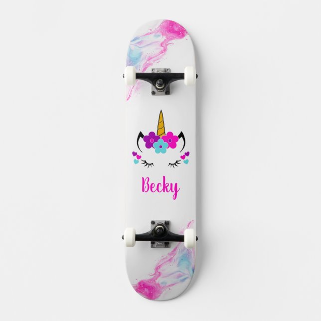 Girl Unicorn skateboard avec nom (Recto)
