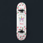 Girl Unicorn skateboard with name<br><div class="desc">Make this Strawberry Unicorn skateboard your own by adding your text. To access advanced editing tools, please go to "Personalize this template" and click on "Details", scroll down and press the "click to customize further" link.</div>