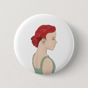 Girl using a hearing aid 2 inch round button