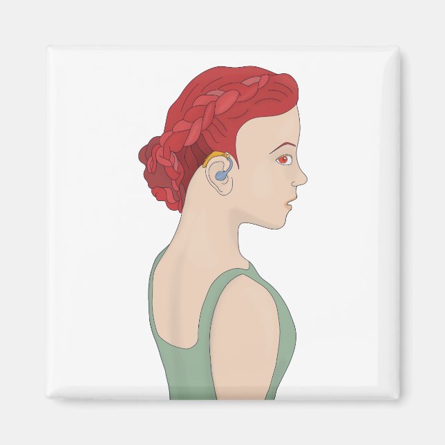 Girl using a hearing aid magnet (Front)