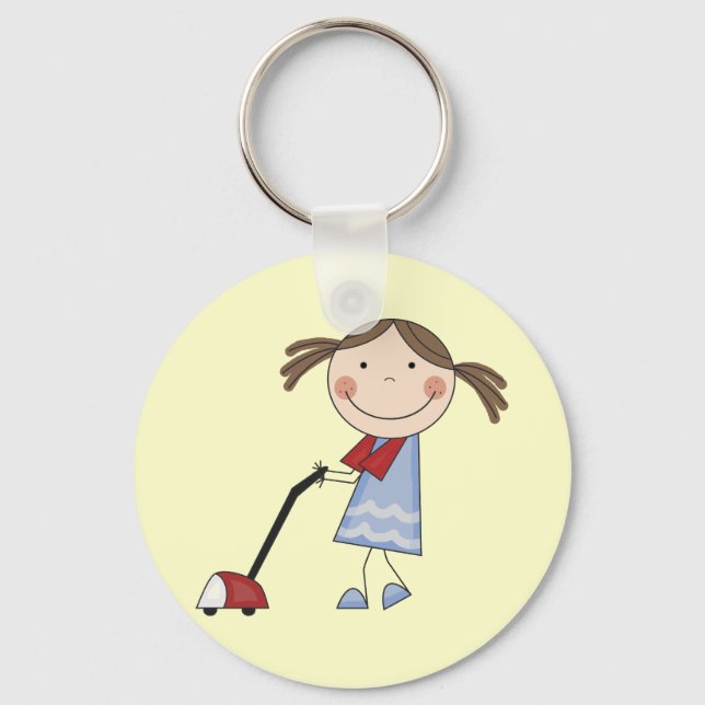 Girl Vacuuming Tshirts and Gifts Keychain (Front)