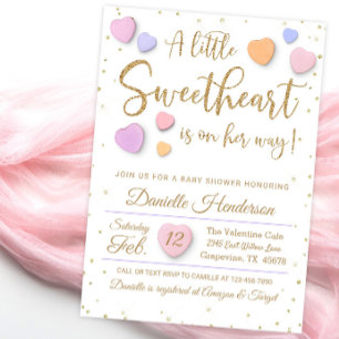 Girl Valentine Heart Baby Shower Invitations