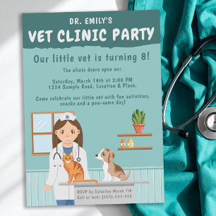 Girl Veterinarian Vet Animal Clinic Kids’ Birthday Invitation